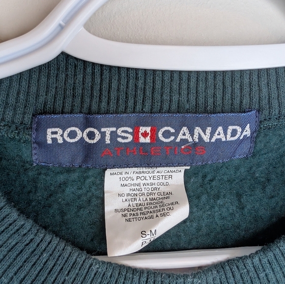 Vintage 80s Roots Canada Athletics Green Sherpa Embroidered Logo Crew Mens Small - Picture 4 of 12